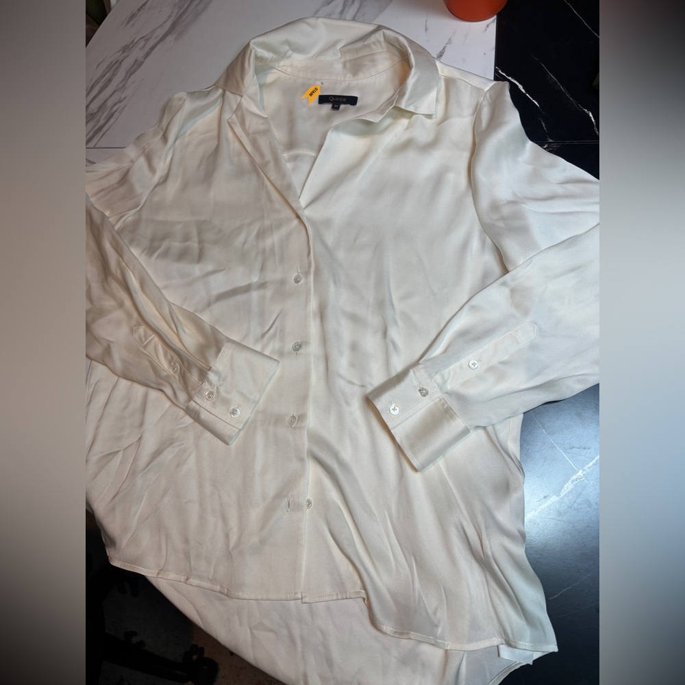 Quince Washable Stretch Silk Notch Collar Blouse / Ivory / M - Picture 2 of 11